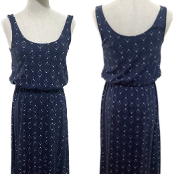 Boho BLUE & WHITE BLOUSON SCOOP NECK SLEEVELESS MAXI DRESS BY SONOMA SZ XS EUC - Picture 2 of 9